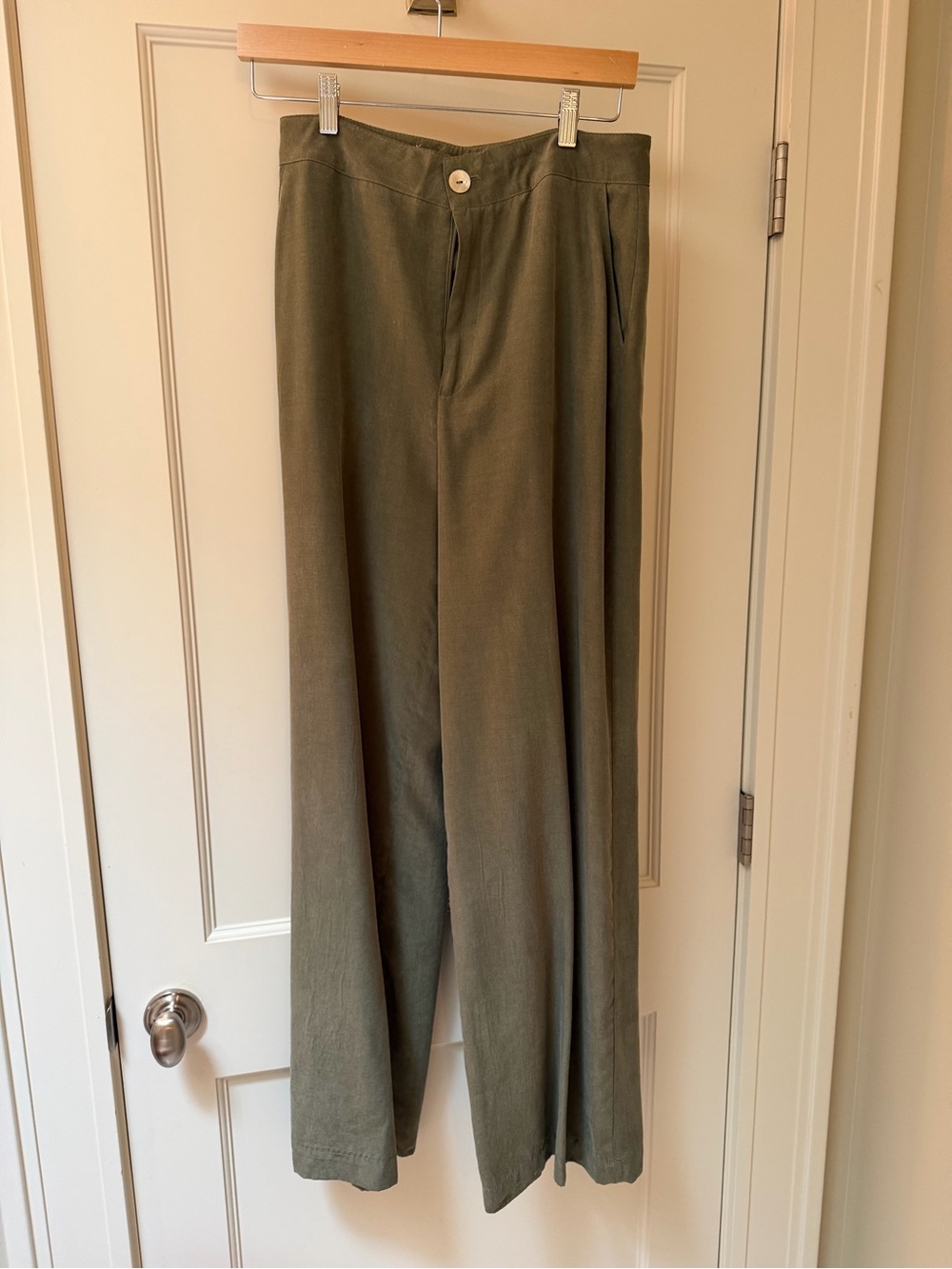 Zara Olive Green Silk Wide-Leg Pants